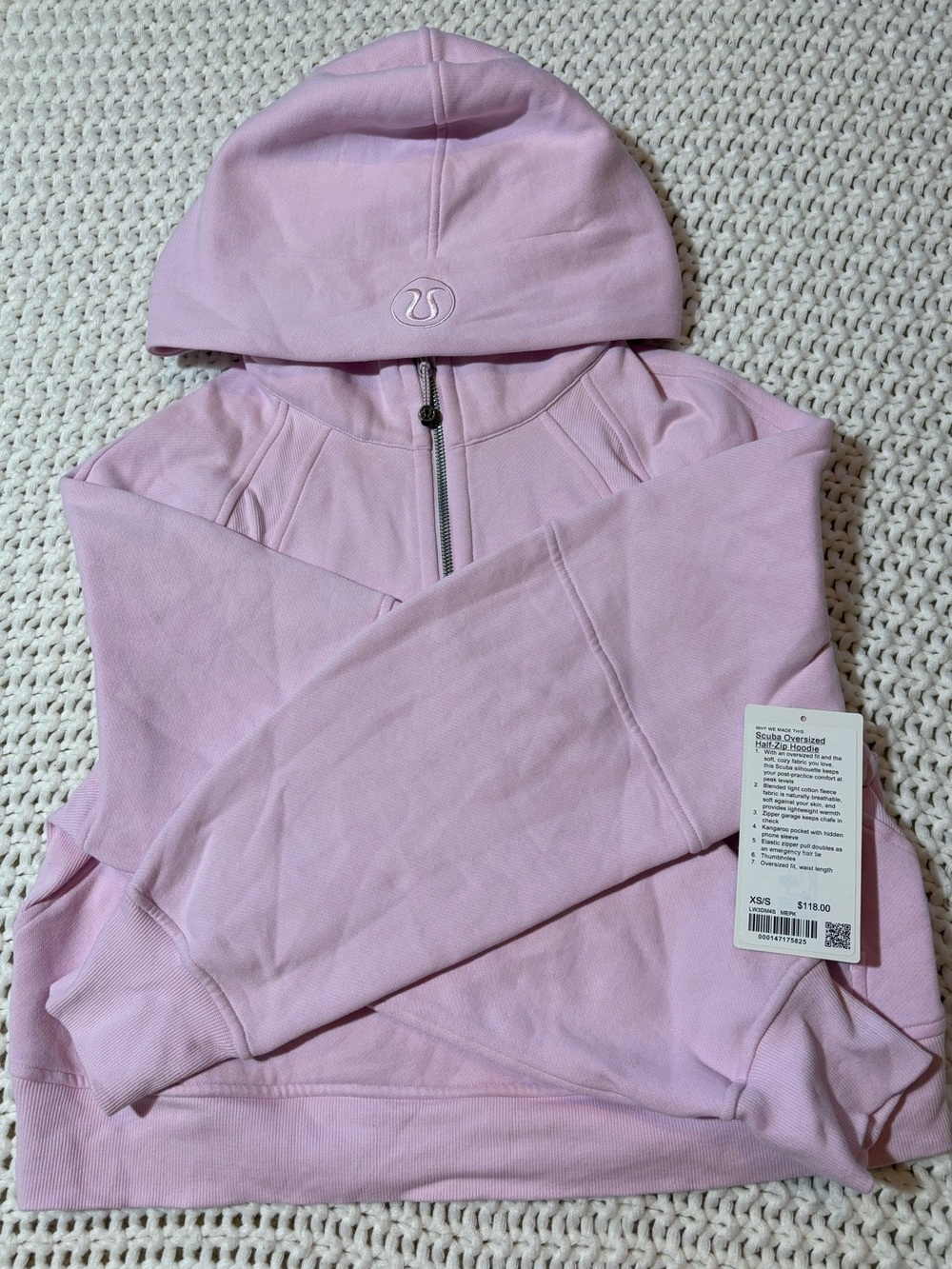 Lululemon meadowsweet pink scuba oversized half zip hoodie size xs/s